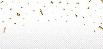 Golden confetti falling illustration on a transparent background. Festival celebration elements with confetti and gold foil. Golden confetti falling for carnival or party background. vector