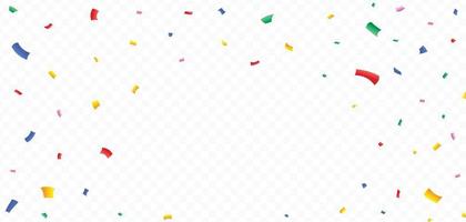 Ilustración de marco de explosión de confeti y oropel colorido sobre un fondo transparente. vector de elementos de carnaval para un fondo de celebración de cumpleaños. vector de marco de confeti y oropel multicolor.