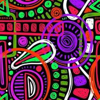 BLACK SEAMLESS VECTOR BACKGROUND WITH BRIGHT NEON GEOMETRIC AND ABSTRACT ELEMENTS