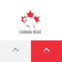 Canada Polar Bear Maple Leaf Negative Space Logo Template vector