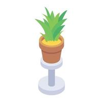Isometric icon of indoor plant stand, home decor vector