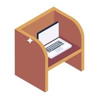 Isometric icon of office cabin, computer desk vector