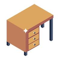 un escritorio de gabinete, icono de mesa de cajón en estilo isométrico vector