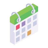 Isometric icon of calendar, event planner, vector