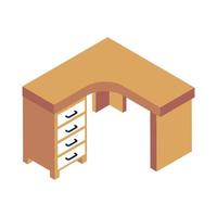 Office wooden interior, corner table icon in isometric style vector