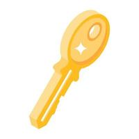 Trendy isometric icon of key in editable design