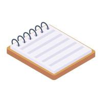 Trendy isometric vector design of notepad, writing pad concept