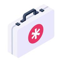 First aid kit for medical emergency icon in isometric design vector