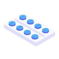 Strip of tablets, medical strip isometric icon vector