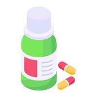 Medicine container, isometric icon of drug bottle vector