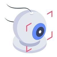 Eyeball focus icon style, isometric vector of eye checking camera