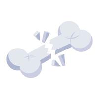 Bone fracture icon in isometric style, bone cracked vector
