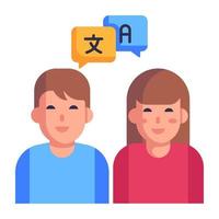 Persons with speech bubbles, flat icon of language practice vector