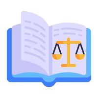 Balance scale and book, concept of law knowledge flat icon vector