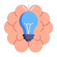 Light bulb and brain denoting flat icon of brain idea vector