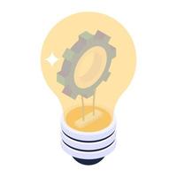 Idea management concept, gear with bulb in isometric style vector