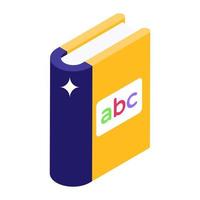 Alphabets on a book demonstrating primary book in isometric icon vector