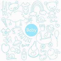 Sketchy hand drawn Doodle cartoon set of objects and symbols on the baby theme. Hand Made Design Vector New Born.