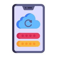 un icono de sincronización en la nube en la aplicación de diseño plano, actualización, nube, alojamiento, teléfono, sincronización, reinicio, icono, vector, plano, móvil, vector