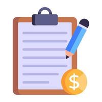 Writing board and dollar, flat icon of paid article vector