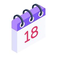 Isometric icon of calendar, event planner vector