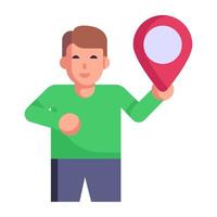 A user location flat icon design, map pin in a person hand vector