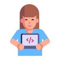 A female developer flat icon design vector