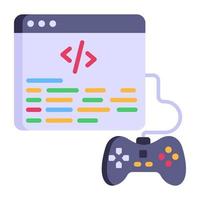 consola de juegos con codificación de sitios web, icono plano de desarrollo de juegos vector