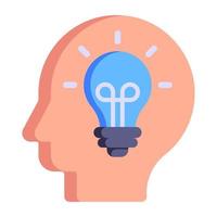 Bulb inside brain demonstrating invention flat icon vector