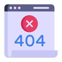 icono plano de error 404, error web vector