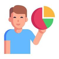 Person and pie graph, concept of data analyst flat icon