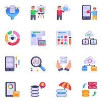 paquete de iconos planos bi y big data vector