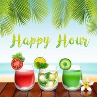 Summer drinks on the table in beach background vector