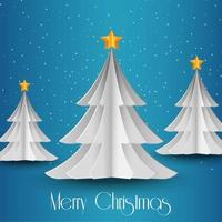 White paper Christmas tree on blue glittering background vector