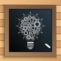 Bulb mechanism with cogs and gears written by chalk on blackboard vector