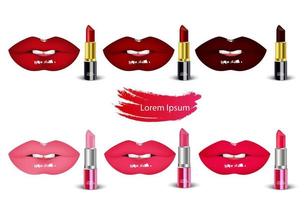 Set of female lips kiss with lipsticks on isolated background.vector vector