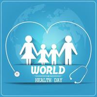 World health day concept with healthy family under stethoscope and globe vector