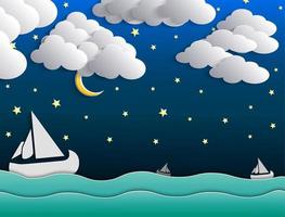 Night background, Moon, Clouds and Stars on dark blue sky.Vector vector