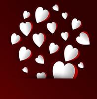 Paper hearts on dark red background vector