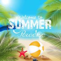 Summer beach with Beach volleyball and starfish.Vector vector