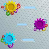 Infographics with colorful gears on the grey wooden background vector