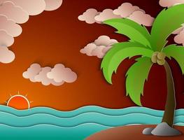 Coconut palm tree and beach sunset vector