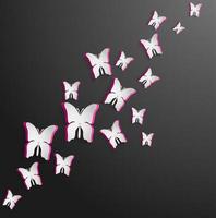 White pink paper butterfly on black isolated background.Vector vector