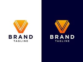 Abstract Initial Letter V Logo.Orange Geometric Shape isolated on Double Background. Usable for Business and Branding Logos. Flat Vector Logo Design Template Element