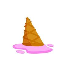Melted ice cream in cone. vector