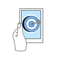 Target with purpose and dart in tablet. vector