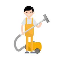 Cartoon flat illustration - cleaning from dust. Home vacuum cleaner. vector