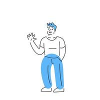 Man is standing. Gesture of greeting. vector