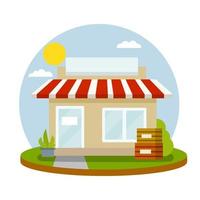 Small shop. Store with red roof. Food trade and supermarket vector
