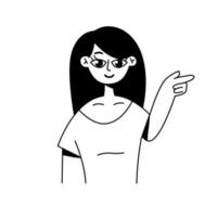 Woman points. Direction gesture vector